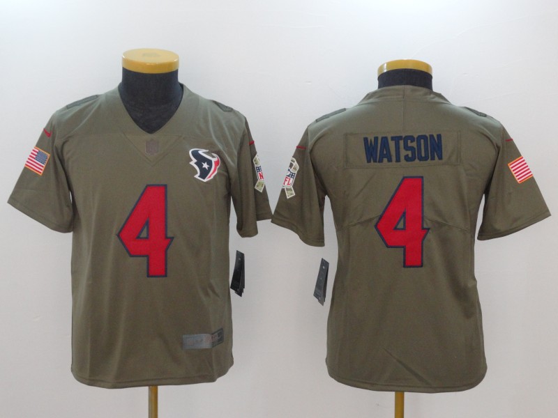 Youth Houston Texans #4 Watson Nike Olive Salute To Service Limited Nike NFL Jerseys->->Youth Jersey